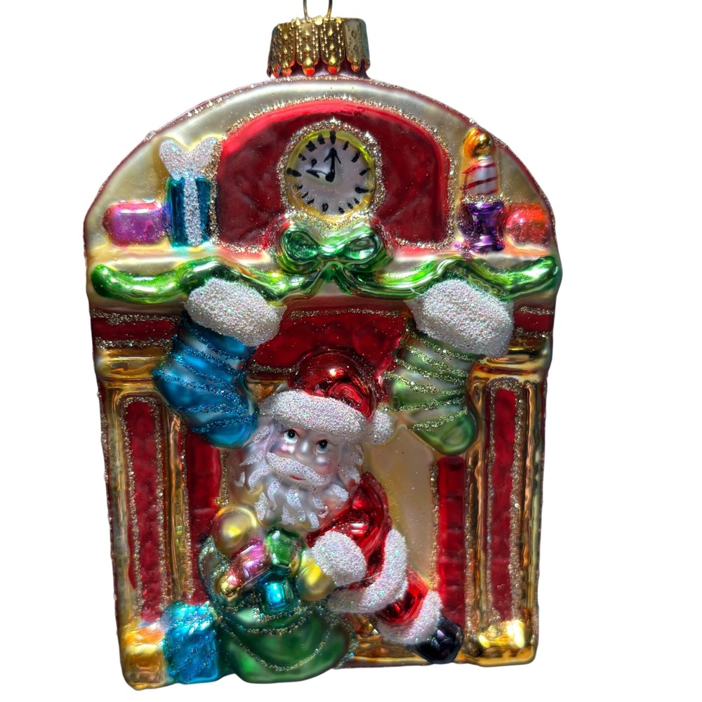 Unique Treasures Fireplace Santa‎ Glass Ornament Multicolor Hand Painted Poland